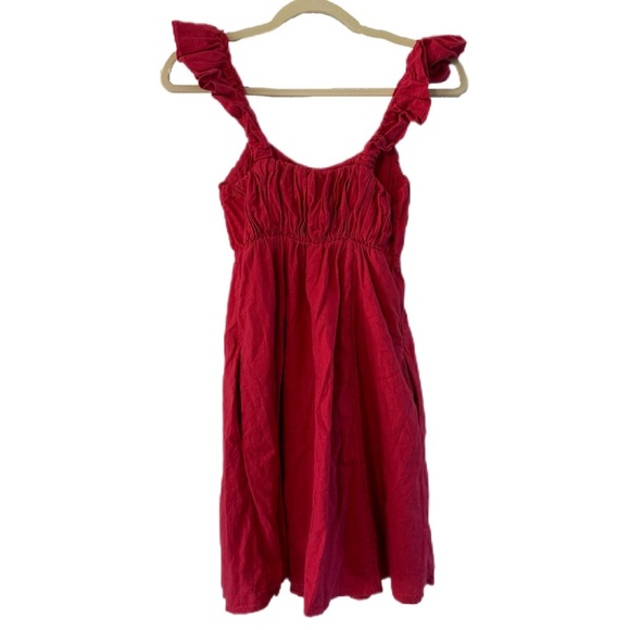 Abercrombie & Fitch Pink Mini Babydoll Ruffle Sleeve Linen Dress - Women’s S - Picture 7 of 16
